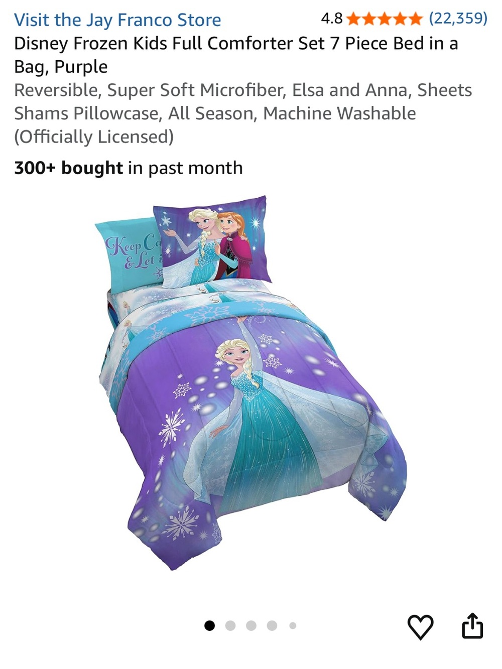 New, Sealed Disney Frozen Kids 7 Piece Comforter Set - Purple Elsa & Anna Design